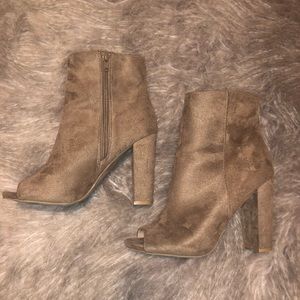 Peep toe suede booties